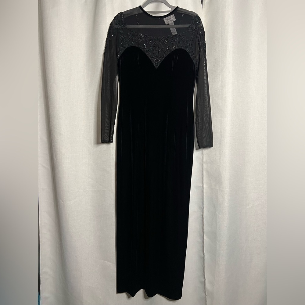 Vintage Black Velvet Beaded Evening Dress 12 - Picture 10 of 14